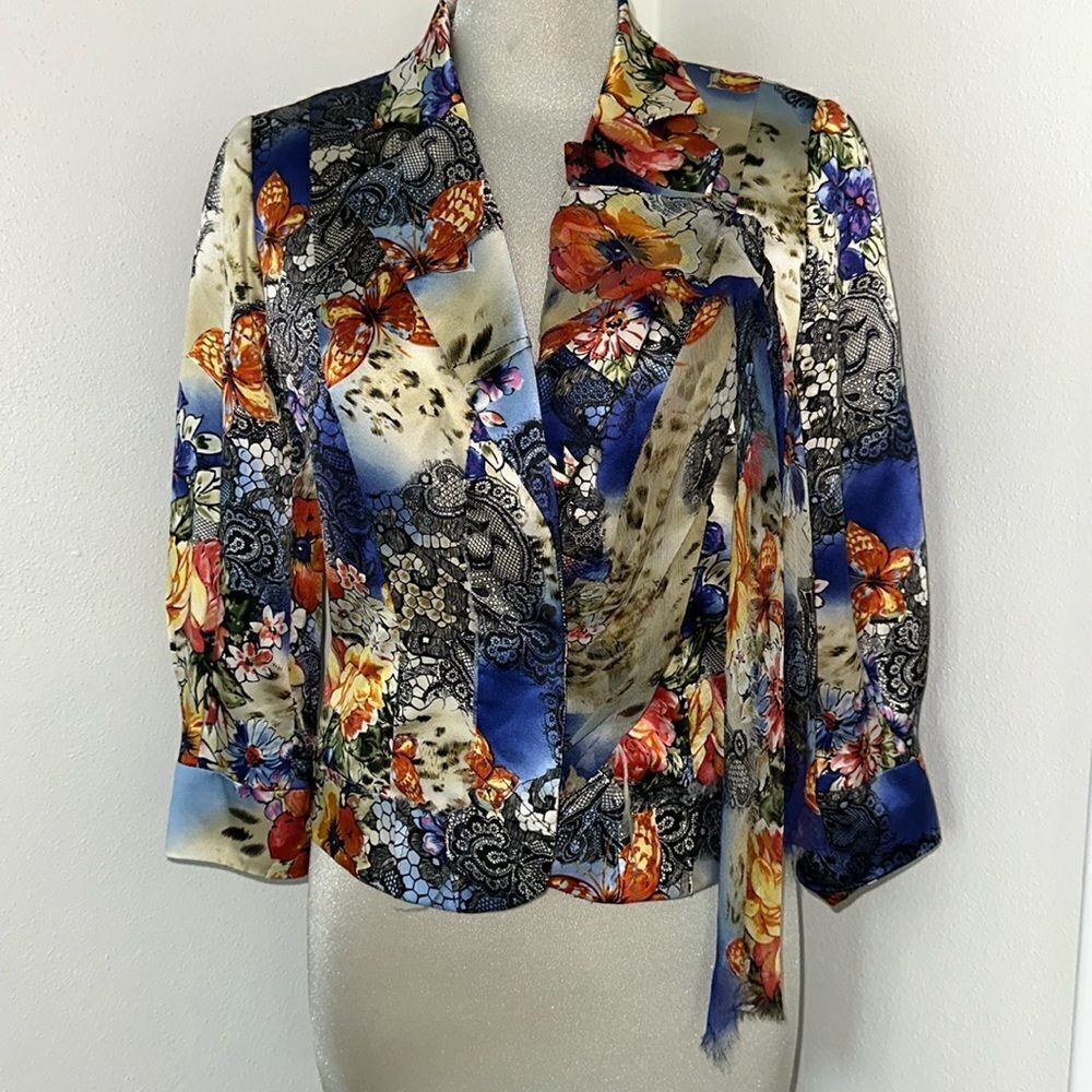 Alberto Makali 100% silk jacket 4 blue patchwork